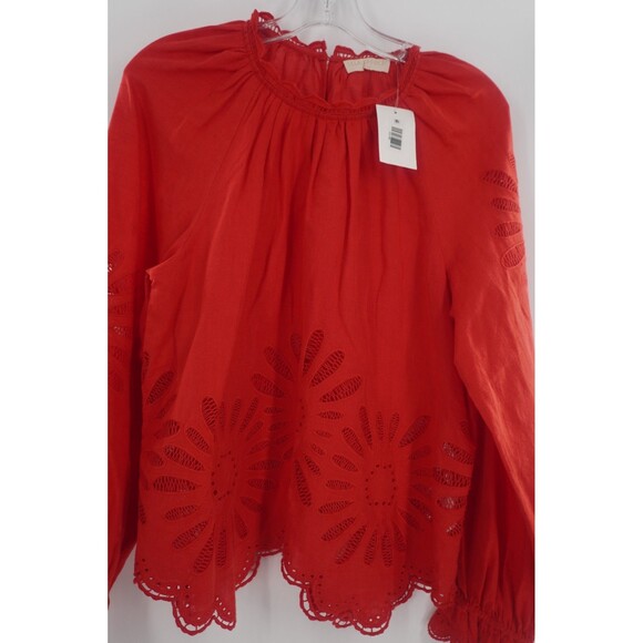 Ulla Johnson Porcelain Louisa Scalloped Eyelet Ruffled Poppy Red Blouse Sz 6 NWT - Picture 11 of 16